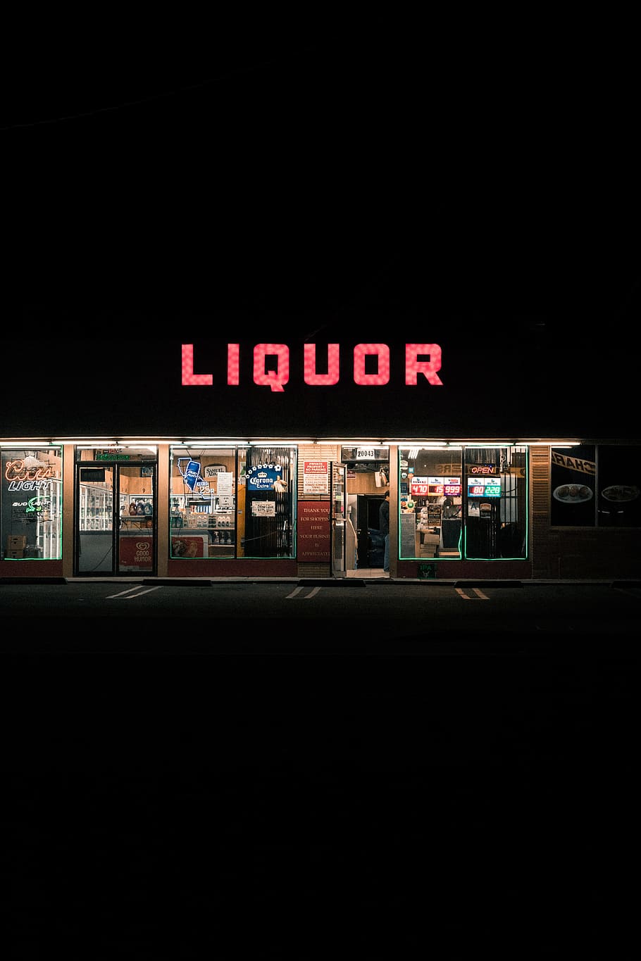 Liquor signage, store front, big sign, old, neon, liquor store