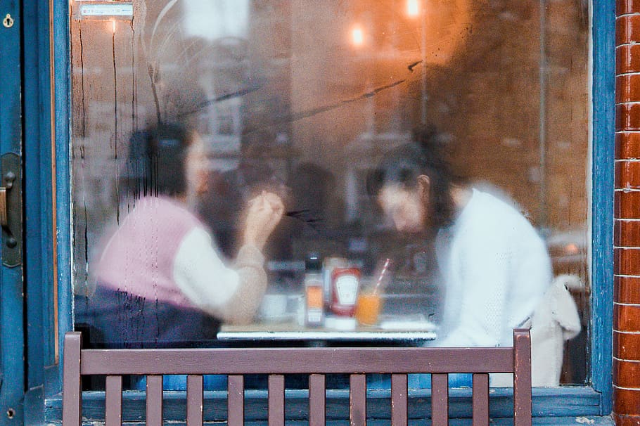 two women sitting inside cafe, person, human, restaurant, banister HD wallpaper