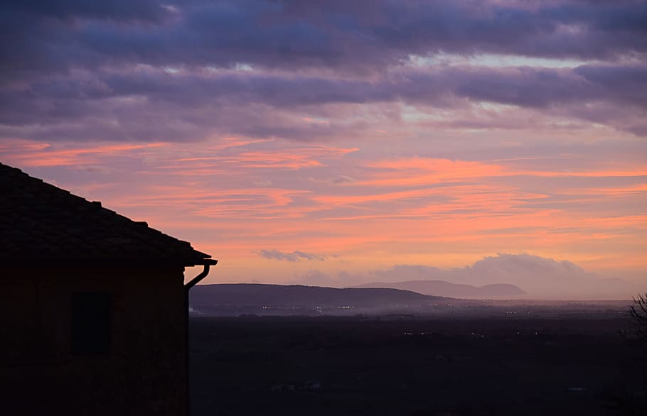 tuscany, cloudy, sunset, landscape, sky, cloud - sky, mountain HD wallpaper