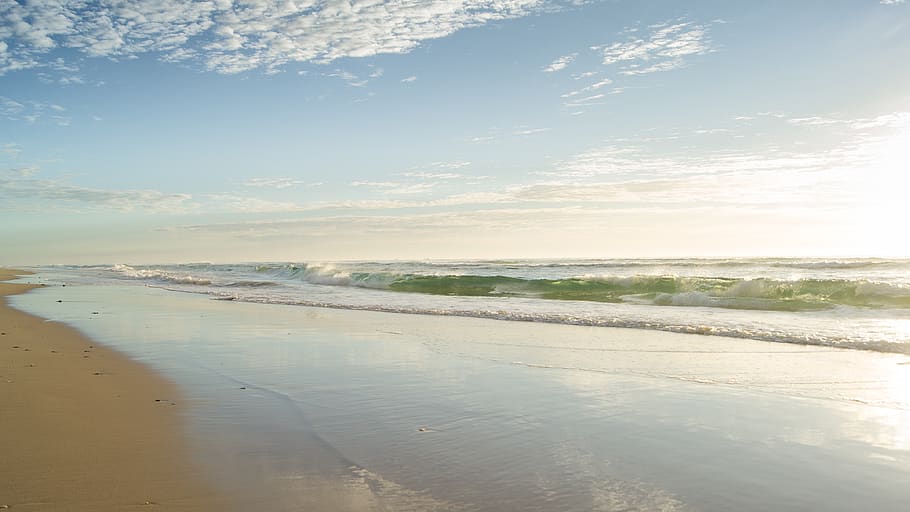 Seashore Under Clear Blue Sky, beach, dawn, daylight, horizon HD wallpaper
