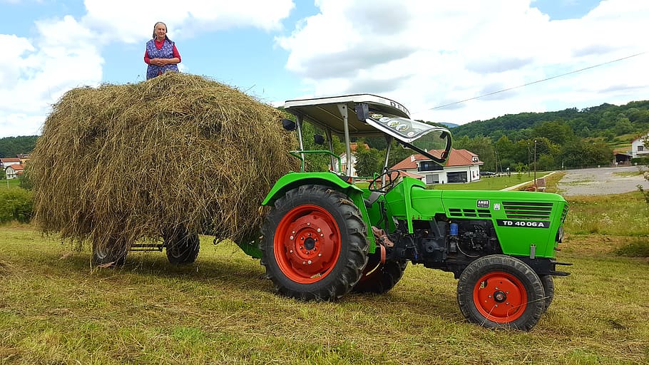 hay, people, land, field, agriculture, farm, plant, agricultural machinery HD wallpaper