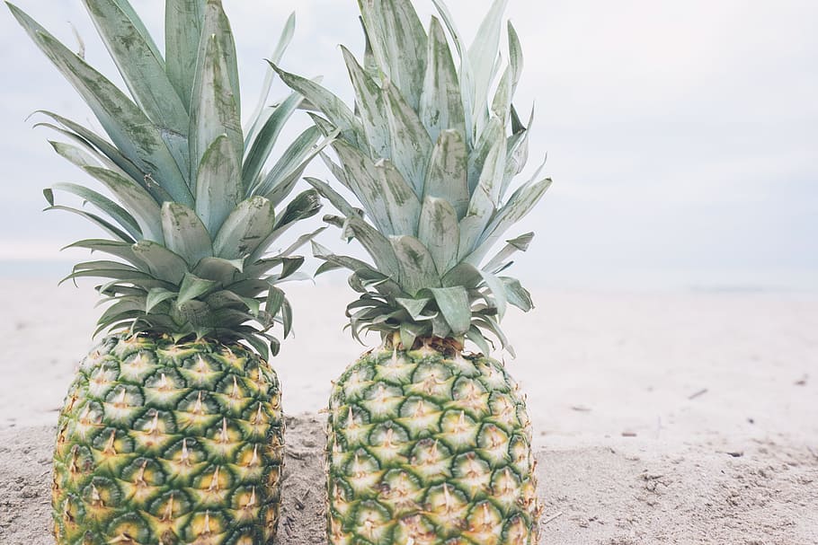 pineapple, fruit, sweet, beach, shore, water, sea, blue, flow HD wallpaper