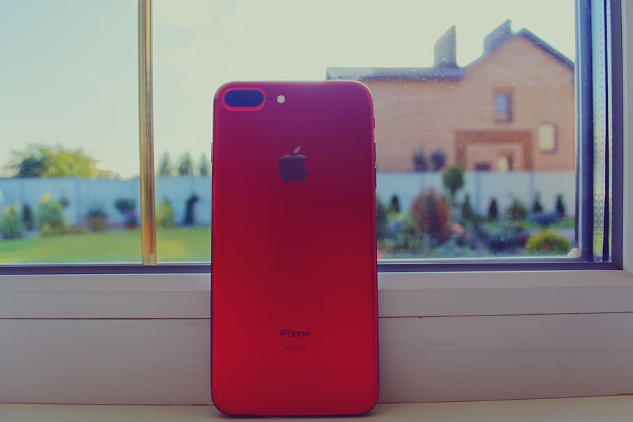 iphone, close-up, red, focus on foreground, no people, architecture HD wallpaper