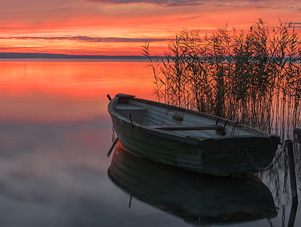 boat, sunset, dawn, nature, waterfront, travel, light, holiday HD wallpaper
