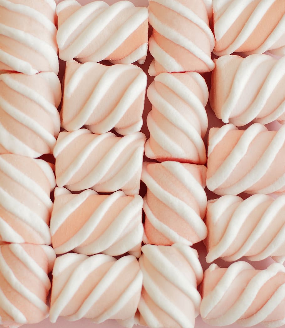 pattern, sweet, marshmallow, on, pink, background, top, view HD wallpaper