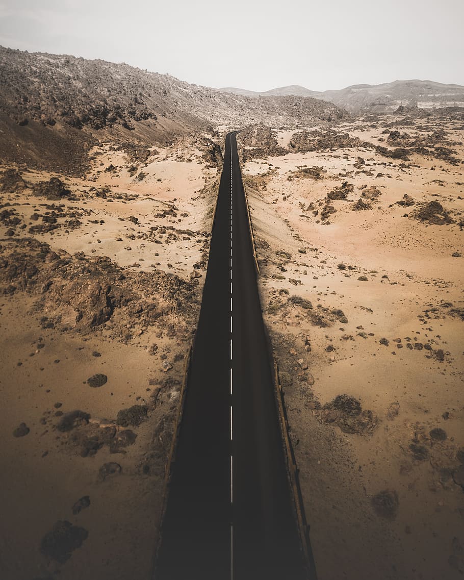 aerial photography of road near mountain, desert, abstract, landscape HD wallpaper