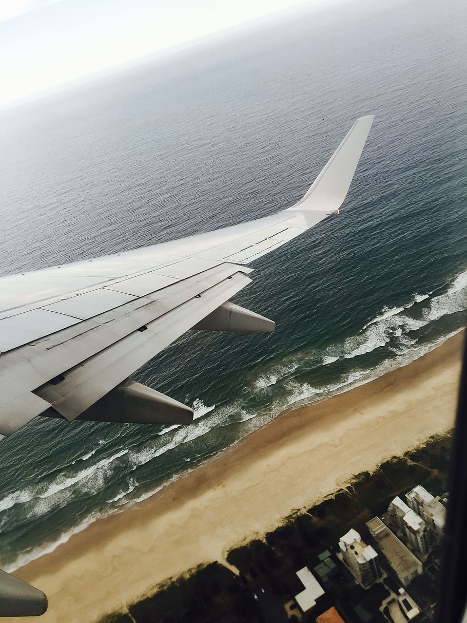 australia, tugun, water, sea, flying, air vehicle, airplane HD wallpaper