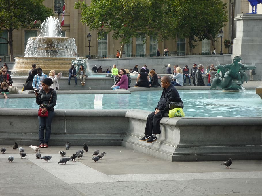 london, united kingdom, trafalgar square, britain, fountain, HD wallpaper