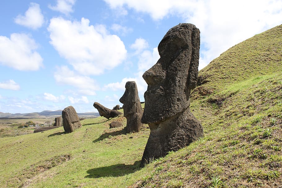Moai Easter Island, sky, cloud - sky, nature, day, plant, tranquility, HD wallpaper