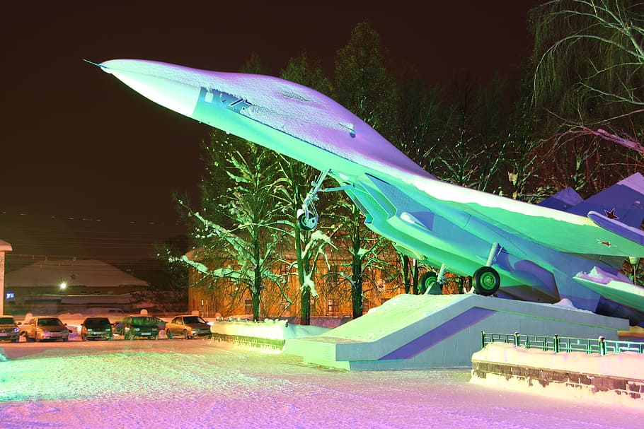 monument, fighter, jet, plane, airplane, color, aviation, aeroplane HD wallpaper