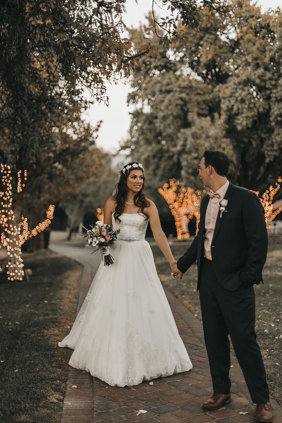 a newly wedded couple, tree, real people, plant, women, full length HD wallpaper