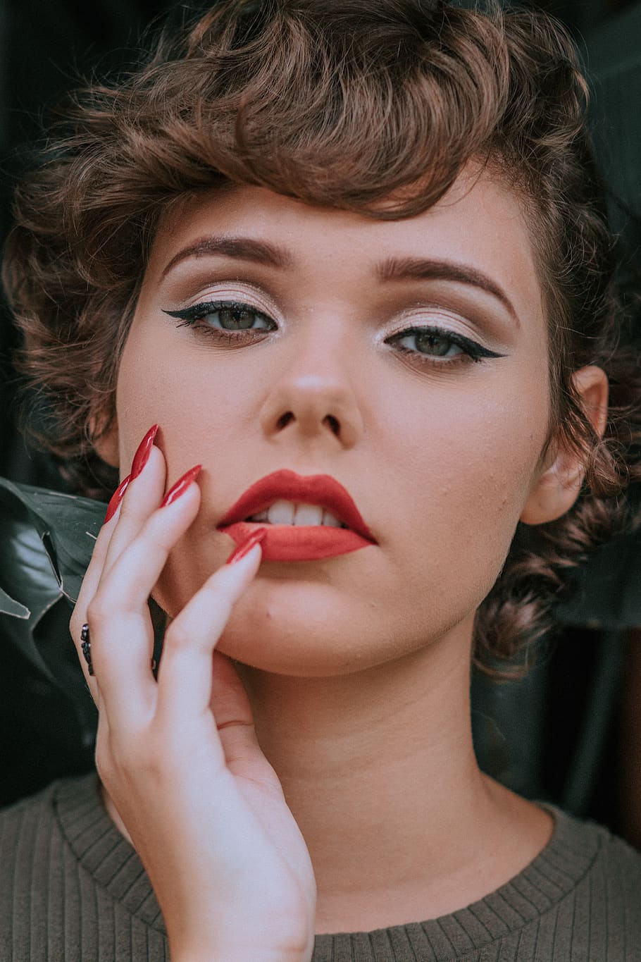 Woman Touching Face With Right Hand, beautiful, close-up, cute HD wallpaper