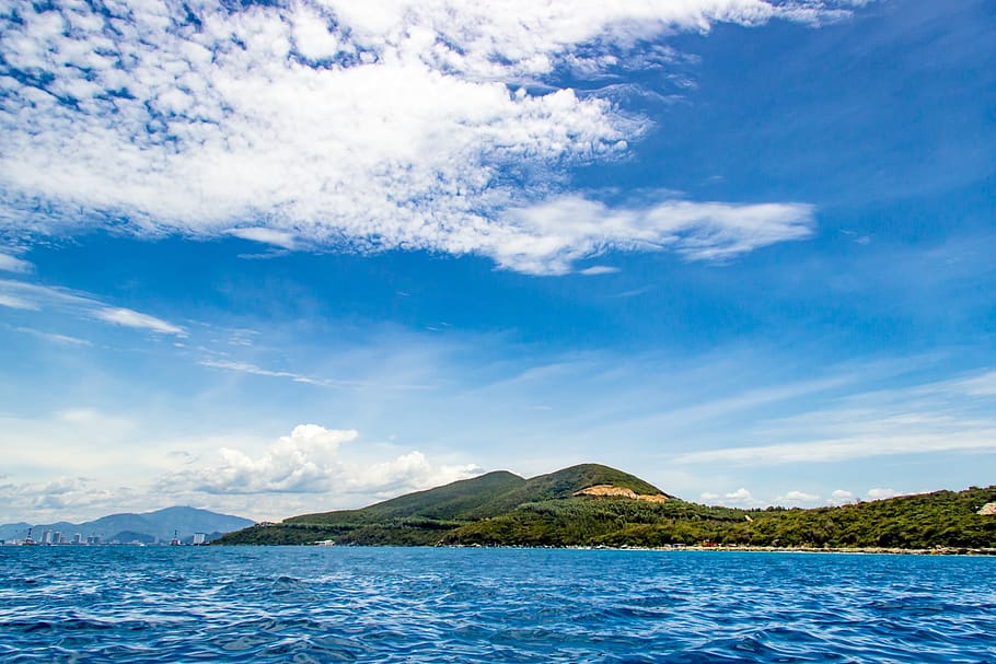 Body of Water Near Mountain, beach, clouds, gloomy, landscape HD wallpaper
