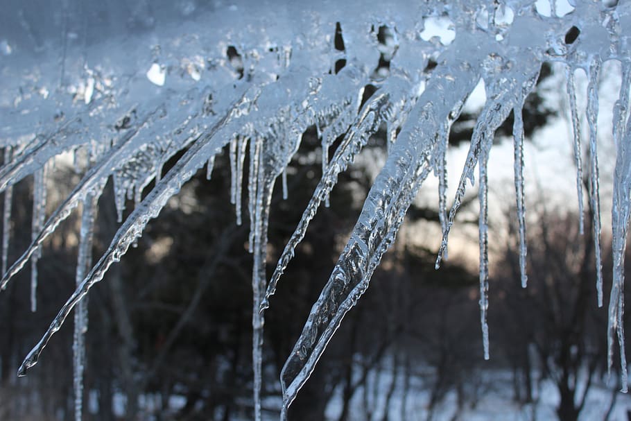 icicles, winter, cold, roof, blue, transparent, ice, icy, nature HD wallpaper