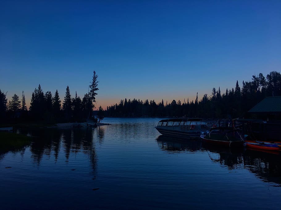 twilight on jenny lake, evening, grand, teton, national, park, HD wallpaper