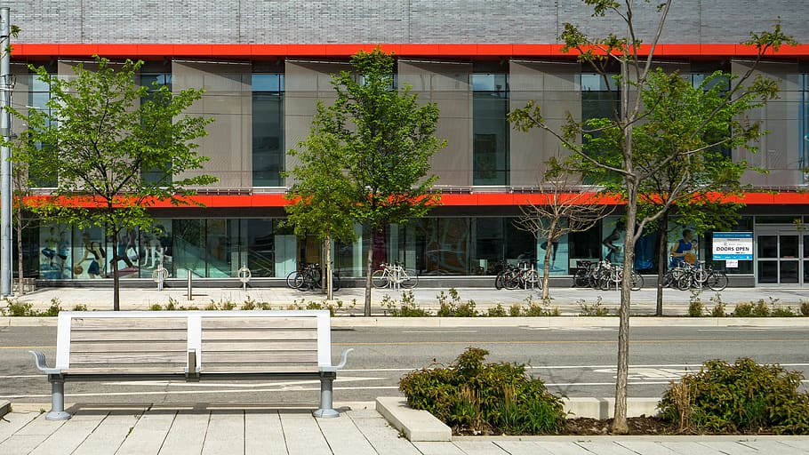 Photo of Bench Infront of Building, architectural, architecture HD wallpaper