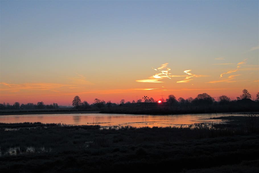 sunrise, cold, winter, landscape, nature, zing, silhouette HD wallpaper