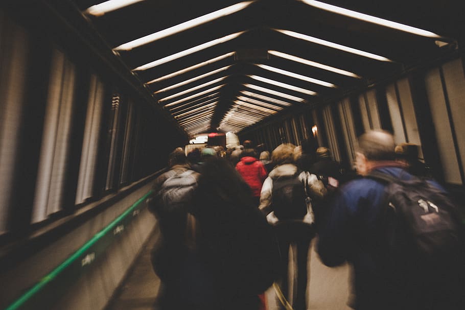 people walking on tunnel, human, person, pedestrian, window, corridor HD wallpaper