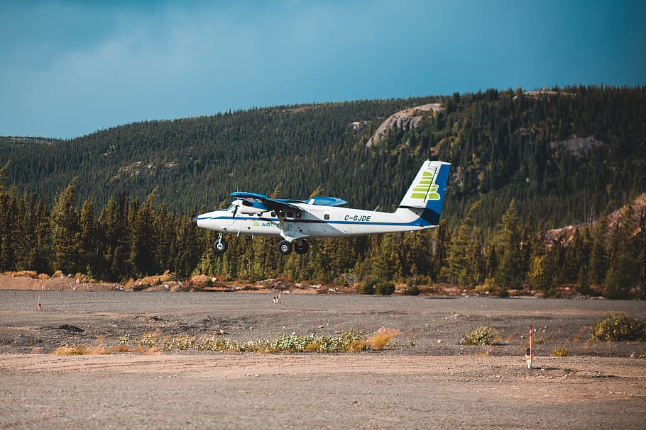 white and blue airplane, vehicle, transportation, aircraft, airfield HD wallpaper