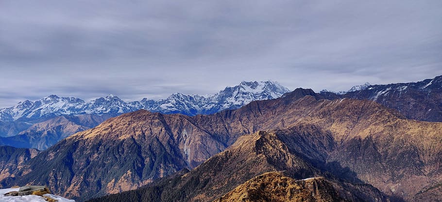 himalaya, chandrashila, mountains, hills, snow, chopta, uttarakhand, HD wallpaper