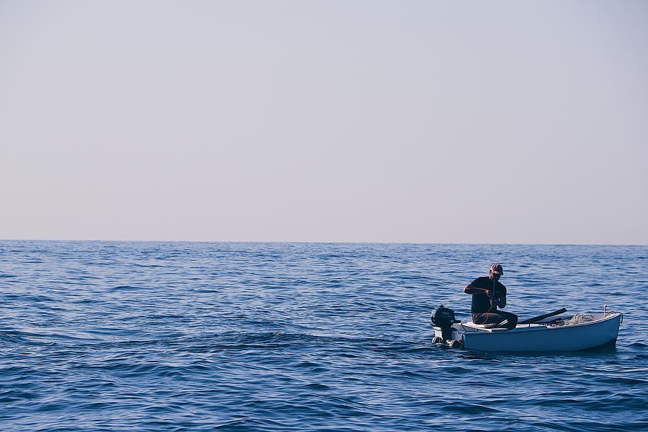 fishing, ocean, sea, water, nautical vessel, horizon over water HD wallpaper