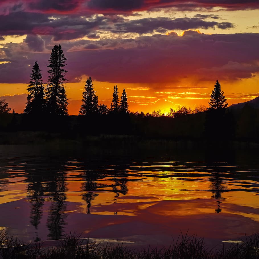 sunset, dawn, reflection, lake, nature, beauty in nature, sky HD wallpaper