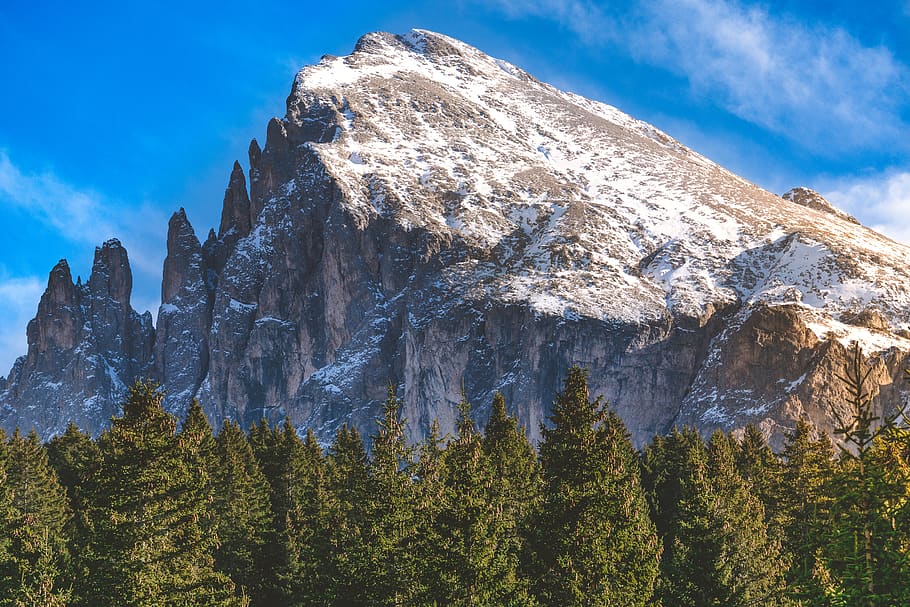 mountain, forest, woods, trees, sky, dolomite, alps, italy HD wallpaper
