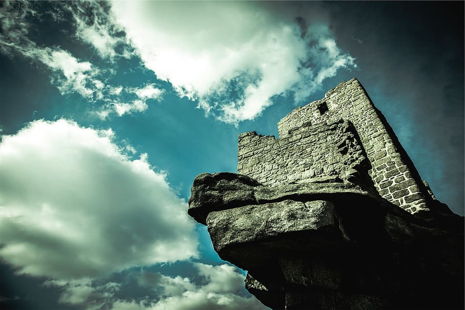 castle, wall, stones, rocks, blue sky, clouds, history, cloud - sky HD wallpaper