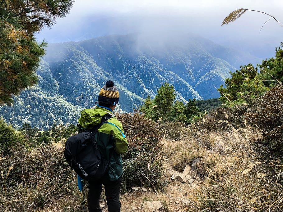 taiwan, mount tao, hiker, mountains, rear view, hiking, backpack, HD wallpaper