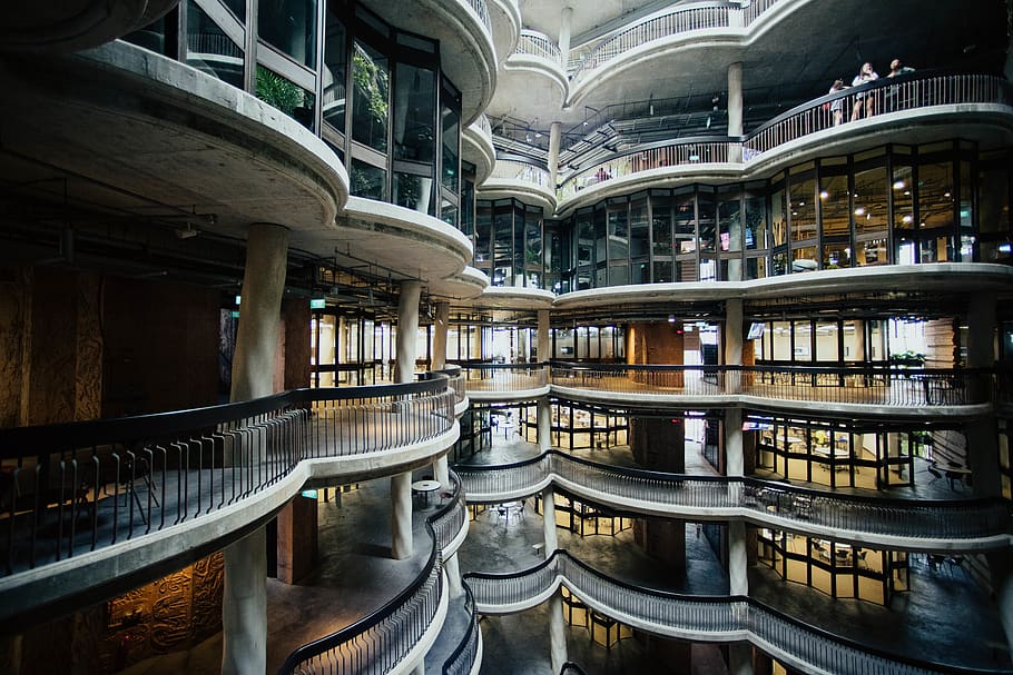 indoor bulding, architecture, balcony, building complex, office HD wallpaper
