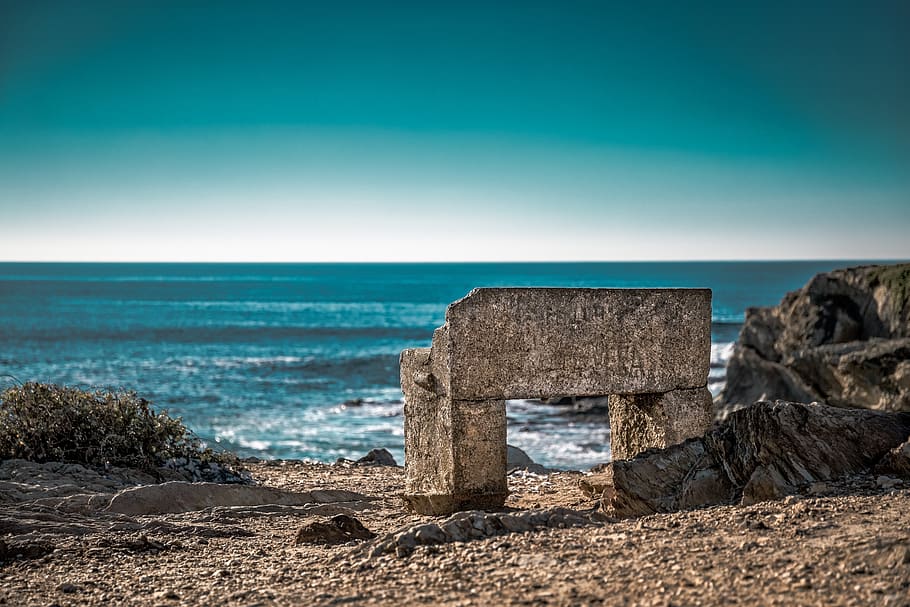 coast, bank, stone, water, landscape, nature, ocean, sky, vacations HD wallpaper