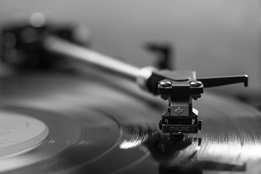 Black Vinyl Player, black-and-white, brand, data, mono, music