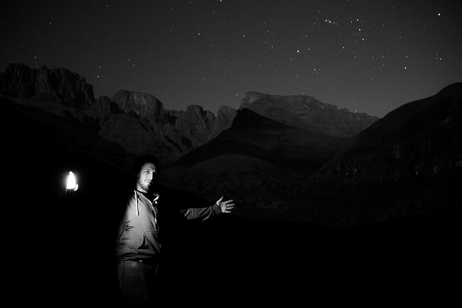 night, stars, mountain, one person, star - space, mountain range HD wallpaper