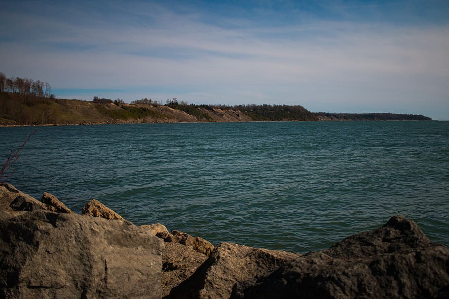 canada, goderich, day, water, bluff, trees, lake, scenics - nature HD wallpaper