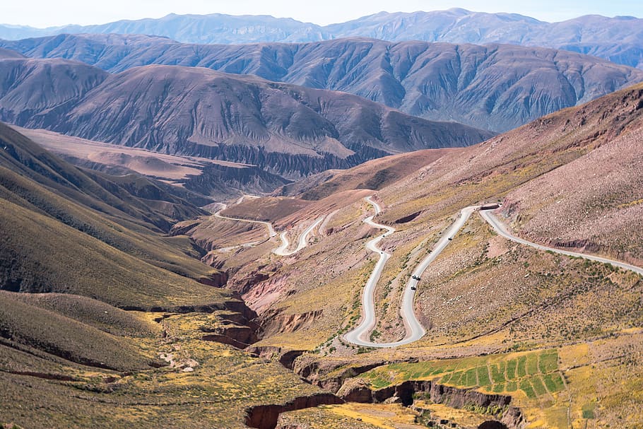 mountains, road, corrosion, fields, hills, lasdscape, gorge HD wallpaper