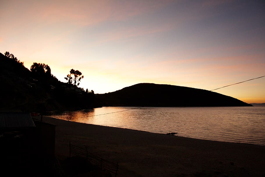 bolivia, isla del sol, mountain, island, lake titicaca, sunset, HD wallpaper