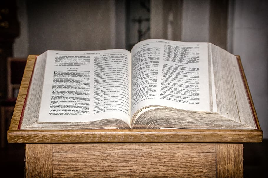 book, holy scripture, bible, lectern, desk, religion, christianity, HD wallpaper