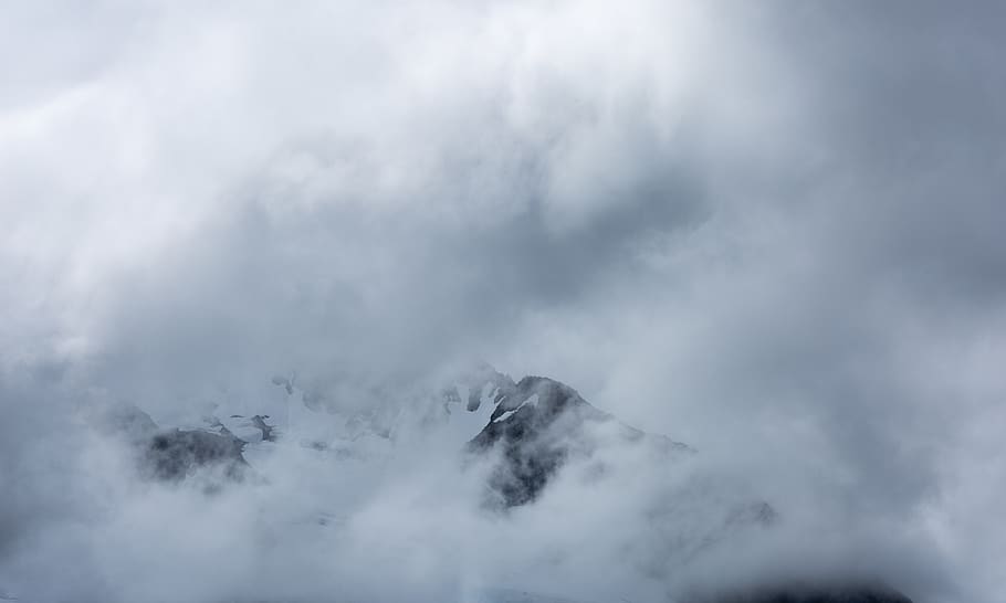 clouds covered mountain, mist, weather, outdoors, nature, fog HD wallpaper