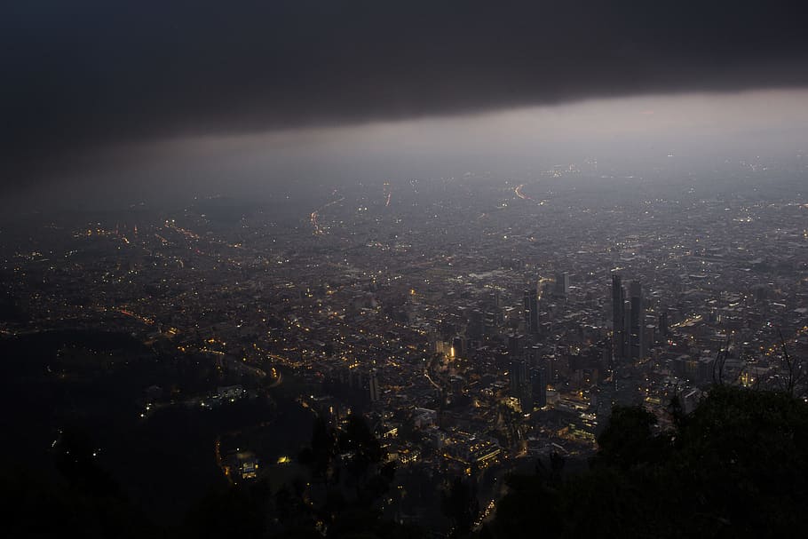 aerial photography of city skyline, night, light, building, glow
