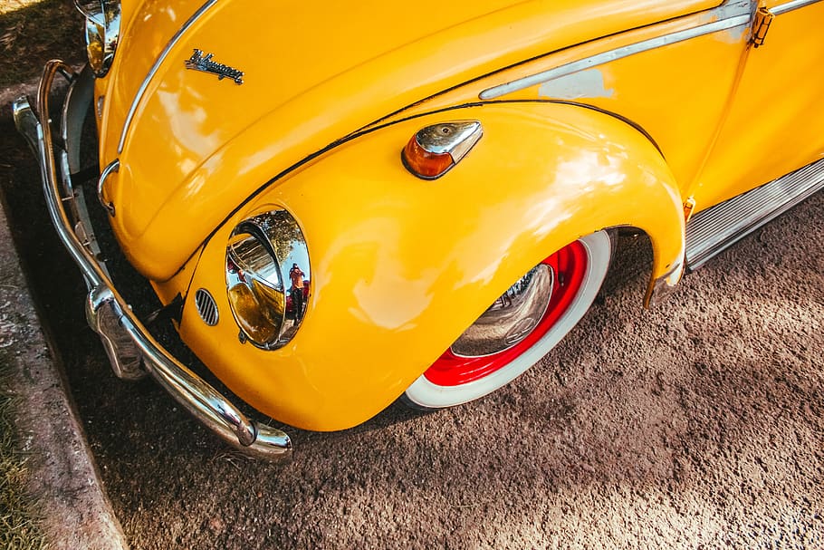 yellow classic Volkswagen Beetle, car, mode of transportation, HD wallpaper