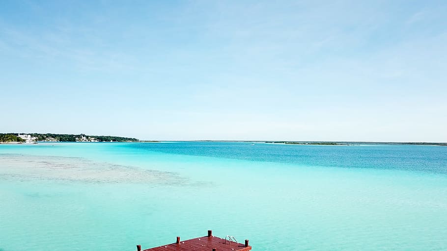 Red Wooden Dock during Day, beach, clouds, daytime, island, outdoors HD wallpaper