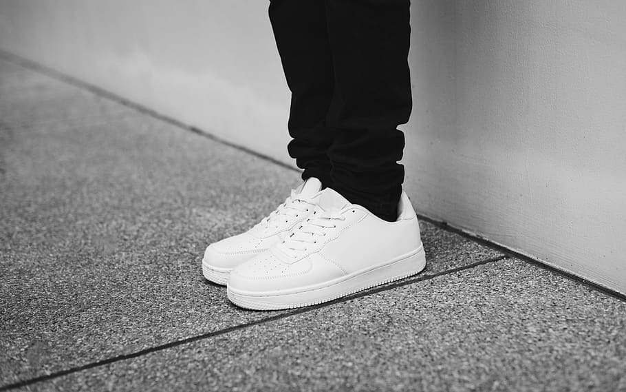 Photo of Person Wearing White Low-top Sneakers Standing Beside Wall, HD wallpaper