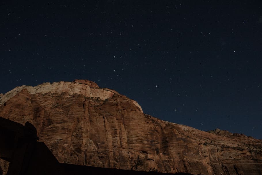 united states, zion national park, stars, night time, mountains, HD wallpaper