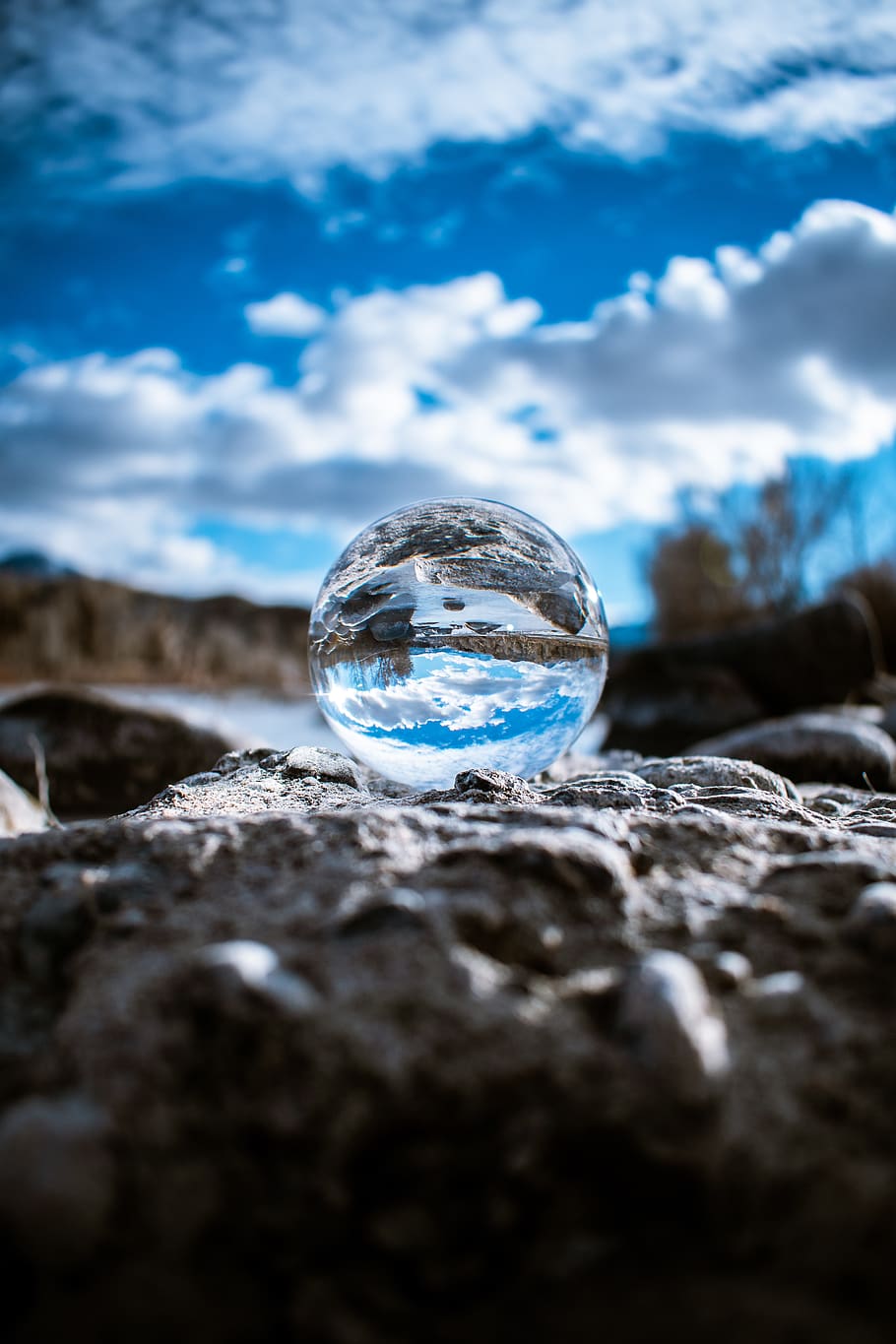 Lensball on Gray Stone, blue, blue sky, cloud, clouds, cloudy HD wallpaper