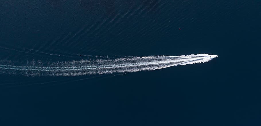 white speedboat made a track on water, maldives, malé, grey