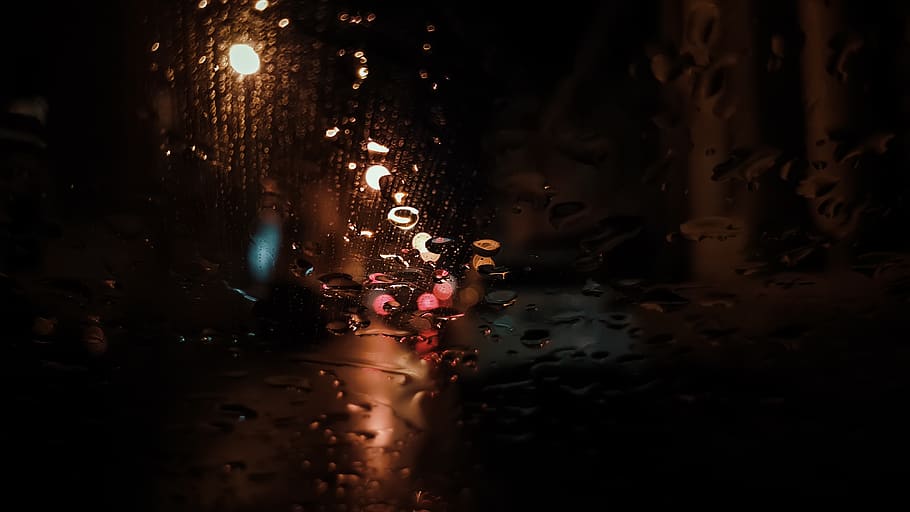 water, night, rain, lights, bokeh, street, car, glass, headlights HD wallpaper