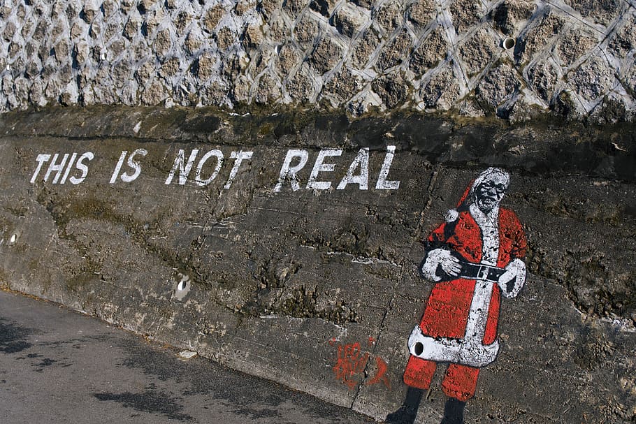 Santa paint on wall, rock, person, human, apparel, clothing, south korea HD wallpaper