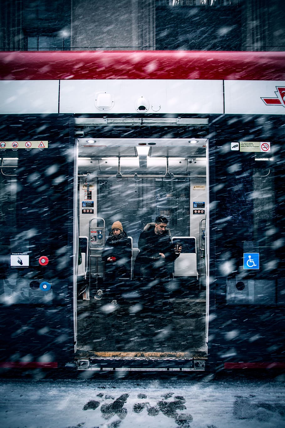 two persons inside train, architecture, reflection, winter, mode of transportation HD wallpaper