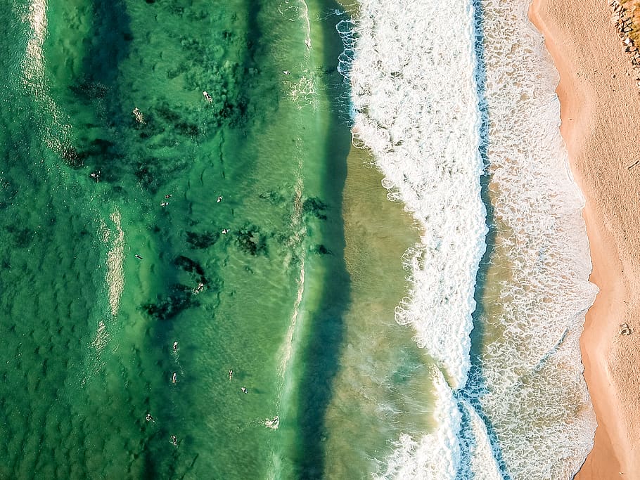 Beach, aerial photography, aerial shot, bird's eye view, coast HD wallpaper