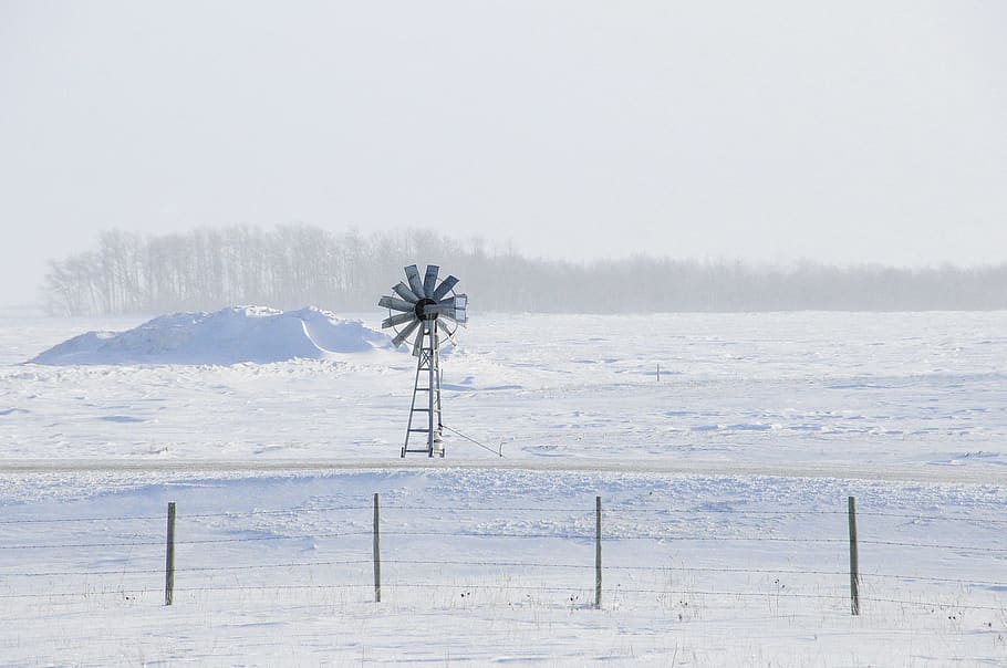 windmill, canada, langenburg, weather vane, snow, blizzard, winter HD wallpaper